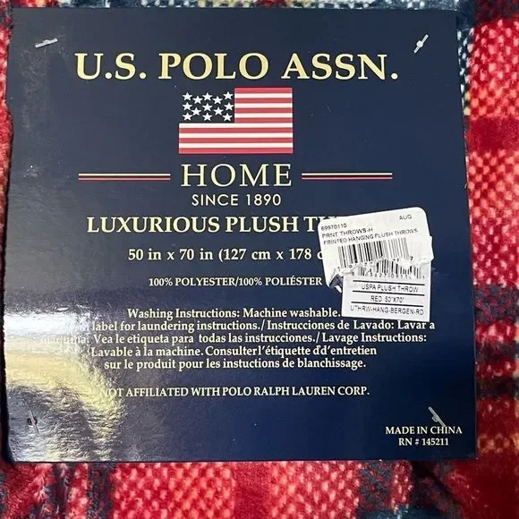 NWT US POLO ASSOC luxurious plush throw, oversized, easy care - Picture 2 of 7